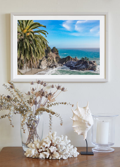 California Beach Picture with McWay Falls Pacific Ocean Seascape