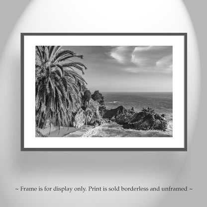 Big Sur Black and White Beach Seascape with McWay Falls Pacific Ocean