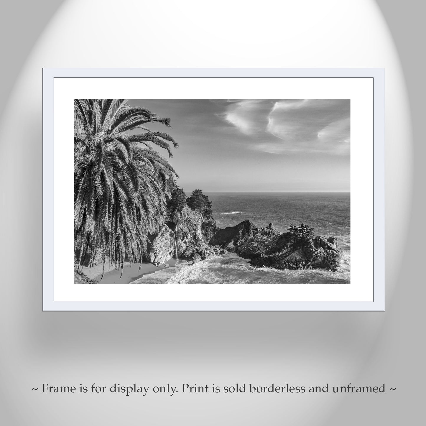 Big Sur Black and White Beach Seascape with McWay Falls Pacific Ocean