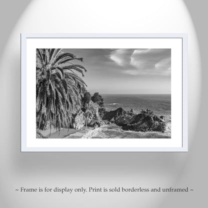 Big Sur Black and White Beach Seascape with McWay Falls Pacific Ocean