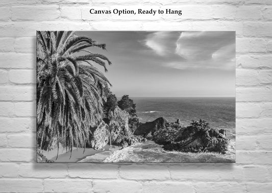 Big Sur Black and White Beach Seascape with McWay Falls Pacific Ocean