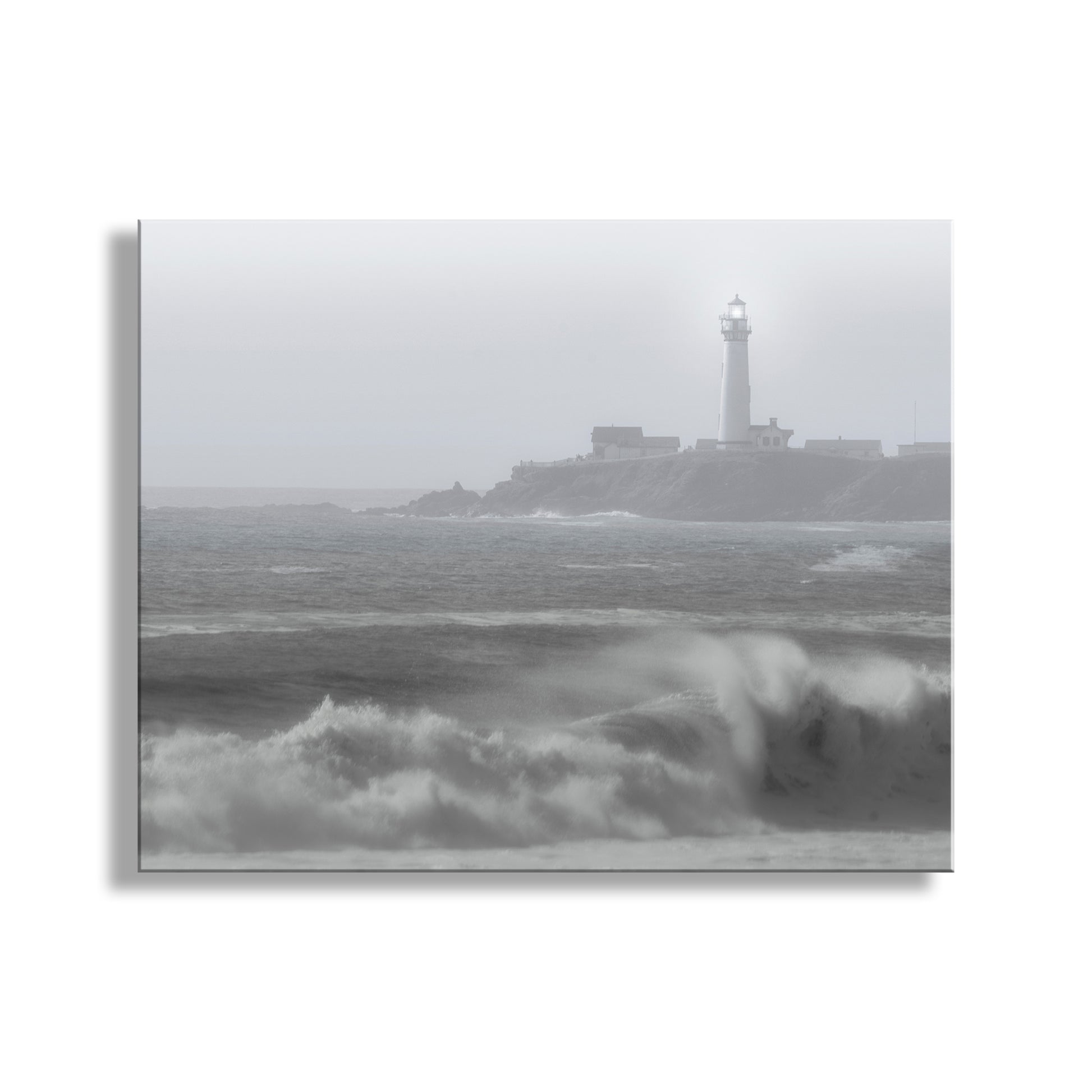 My cool California USA lighthouse art: foggy Pigeon Point on the Pacific Coast Highway! Original, unique signed art by Murray Bolesta.