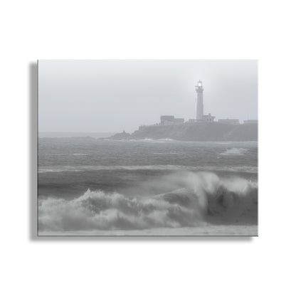 My cool California USA lighthouse art: foggy Pigeon Point on the Pacific Coast Highway! Original, unique signed art by Murray Bolesta.