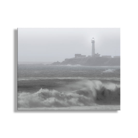 My cool California USA lighthouse art: foggy Pigeon Point on the Pacific Coast Highway! Original, unique signed art by Murray Bolesta.