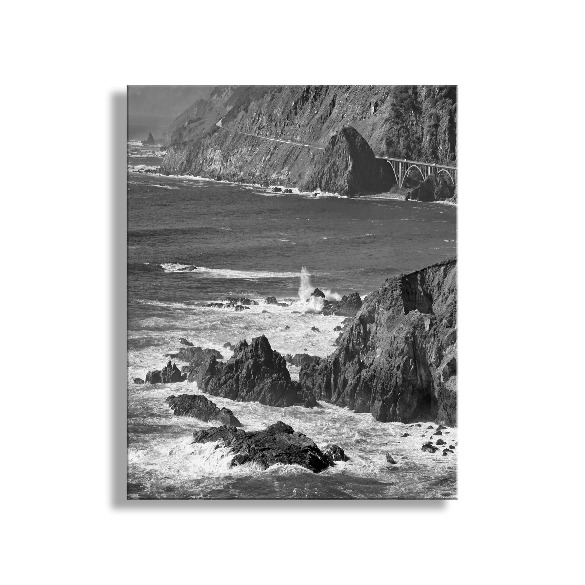 My beautiful black &amp; white Pacific Coast Highway picture on a big wave day! Here, the rugged Big Sur coastline yields to the brutal forces of the sea. I captured this scene on a spectacular spring afternoon. Original, unique, signed art by Murray Bolesta!