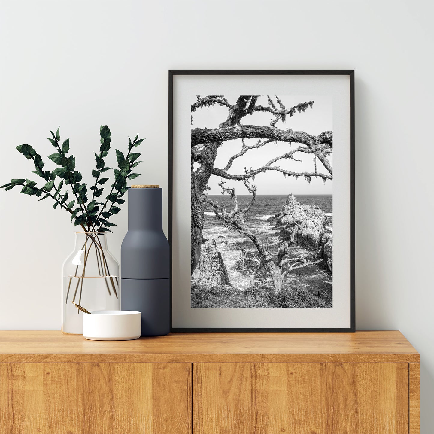 Carmel California Coast Print at Point Lobos in Black & White