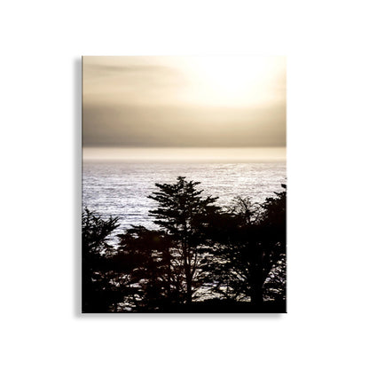 Big Sur California Ocean Sunset Art with Monterey Cypress Tree Silhouette