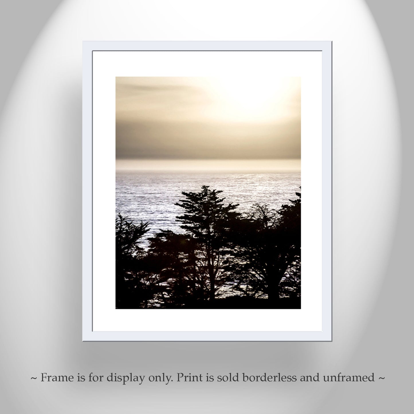 Big Sur California Ocean Sunset Art with Monterey Cypress Tree Silhouette