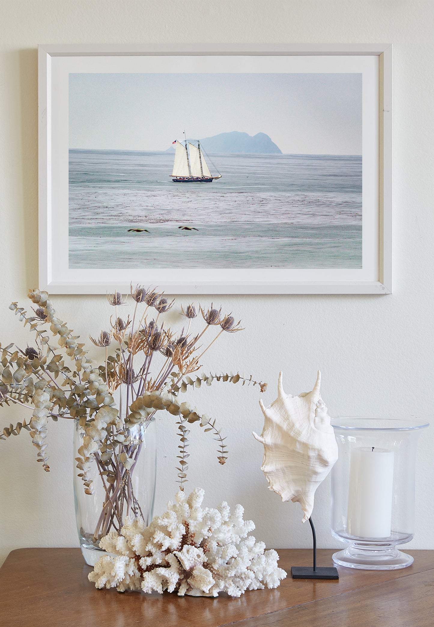 San Diego California Sailing Art Print with Schooner Sailboat at Pacific Ocean