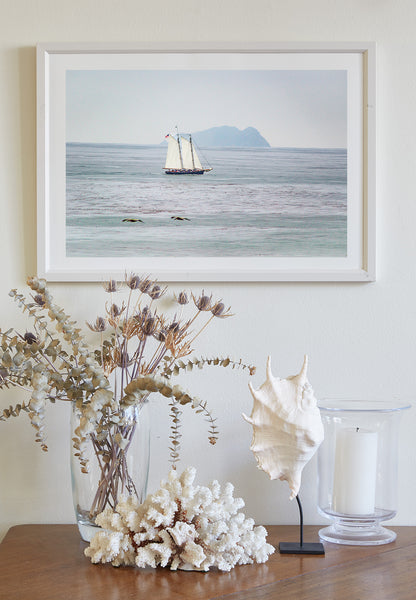 San Diego California Sailing Art Print with Schooner Sailboat at Pacific Ocean