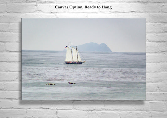 San Diego California Sailing Art Print with Schooner Sailboat at Pacific Ocean