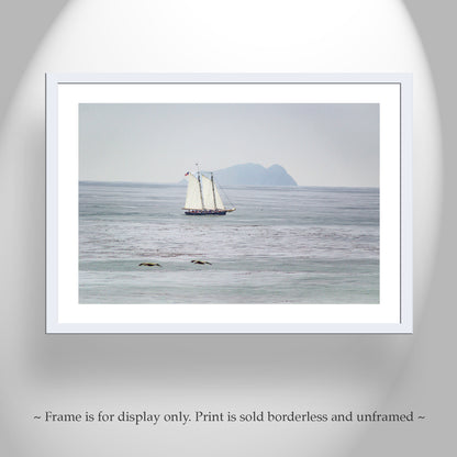 San Diego California Sailing Art Print with Schooner Sailboat at Pacific Ocean
