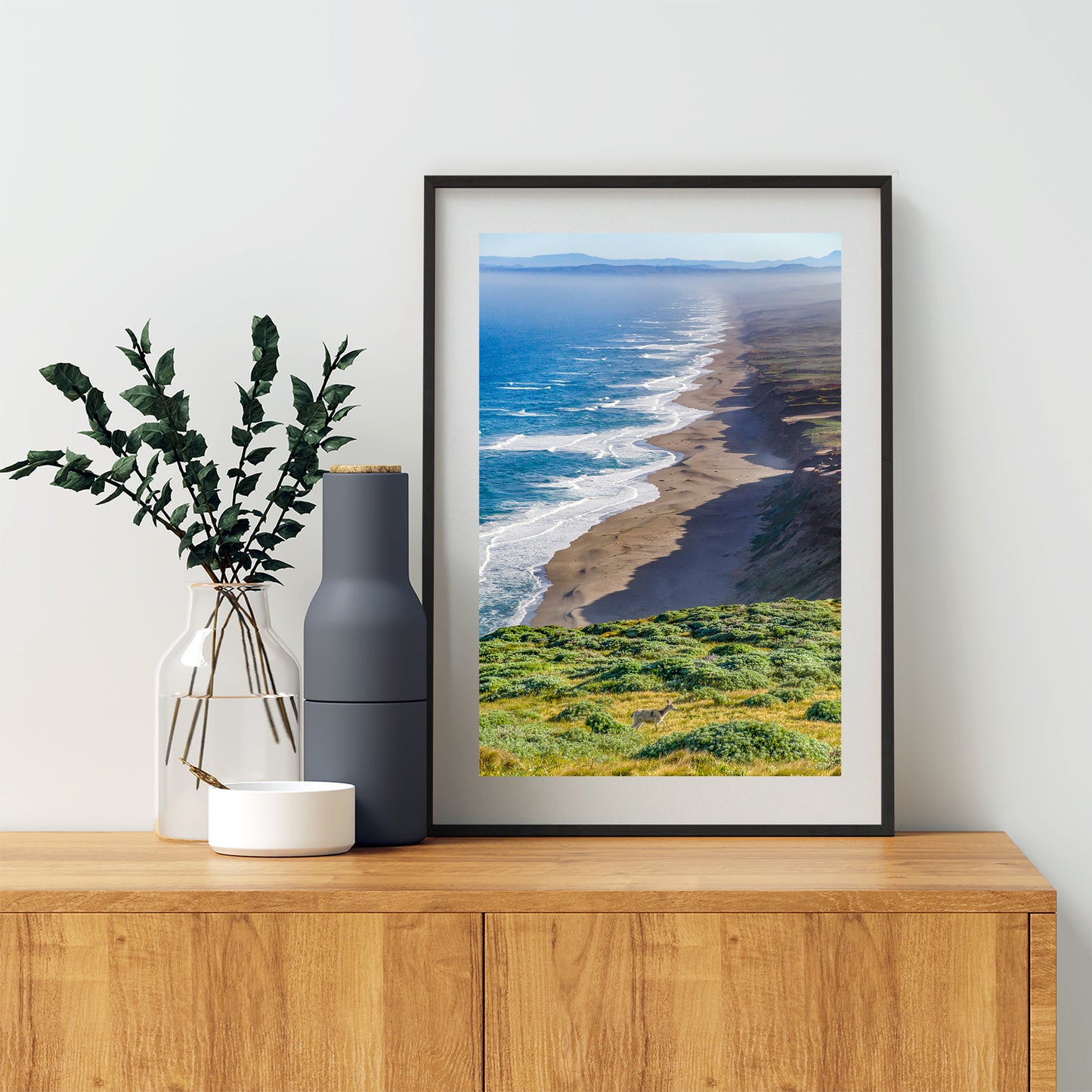 Point Reyes California Coast Seascape Art Print with Wild Deer