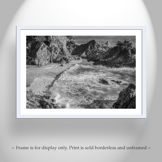 Black and White Big Sur California Beach Artwork at McWay Falls