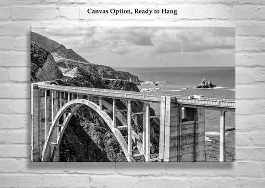 Framed Big Sur Photography with Bixby Creek Bridge in Black and White