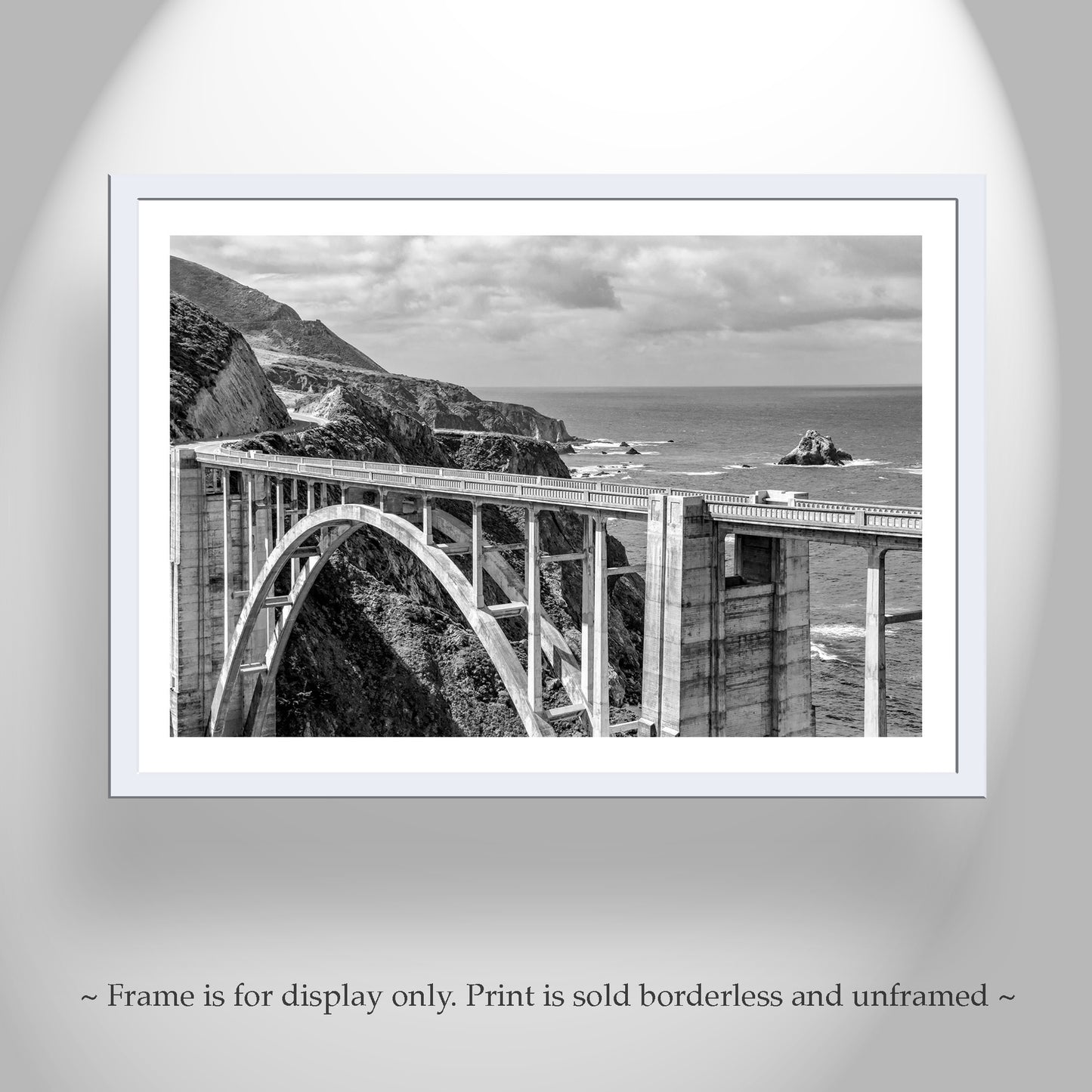Framed Big Sur Photography with Bixby Creek Bridge in Black and White