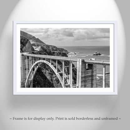 Framed Big Sur Photography with Bixby Creek Bridge in Black and White