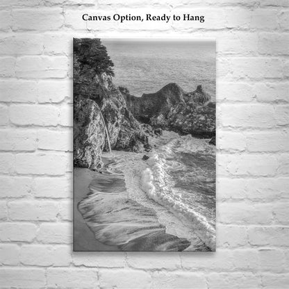 McWay Falls Big Sur Pacific Coast Art Print in Black and White