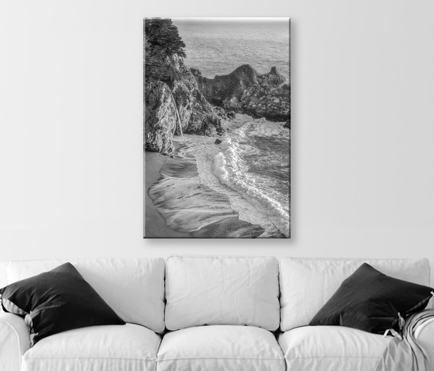 McWay Falls Big Sur Pacific Coast Art Print in Black and White