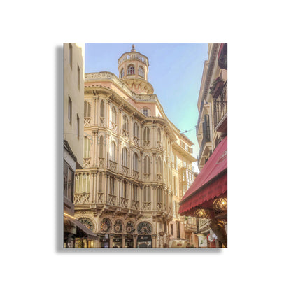 Decorative metal wall art of a city street with architectural buildings. Palma Spain Mallorca Art Print | Spanish Architecture Street Photography