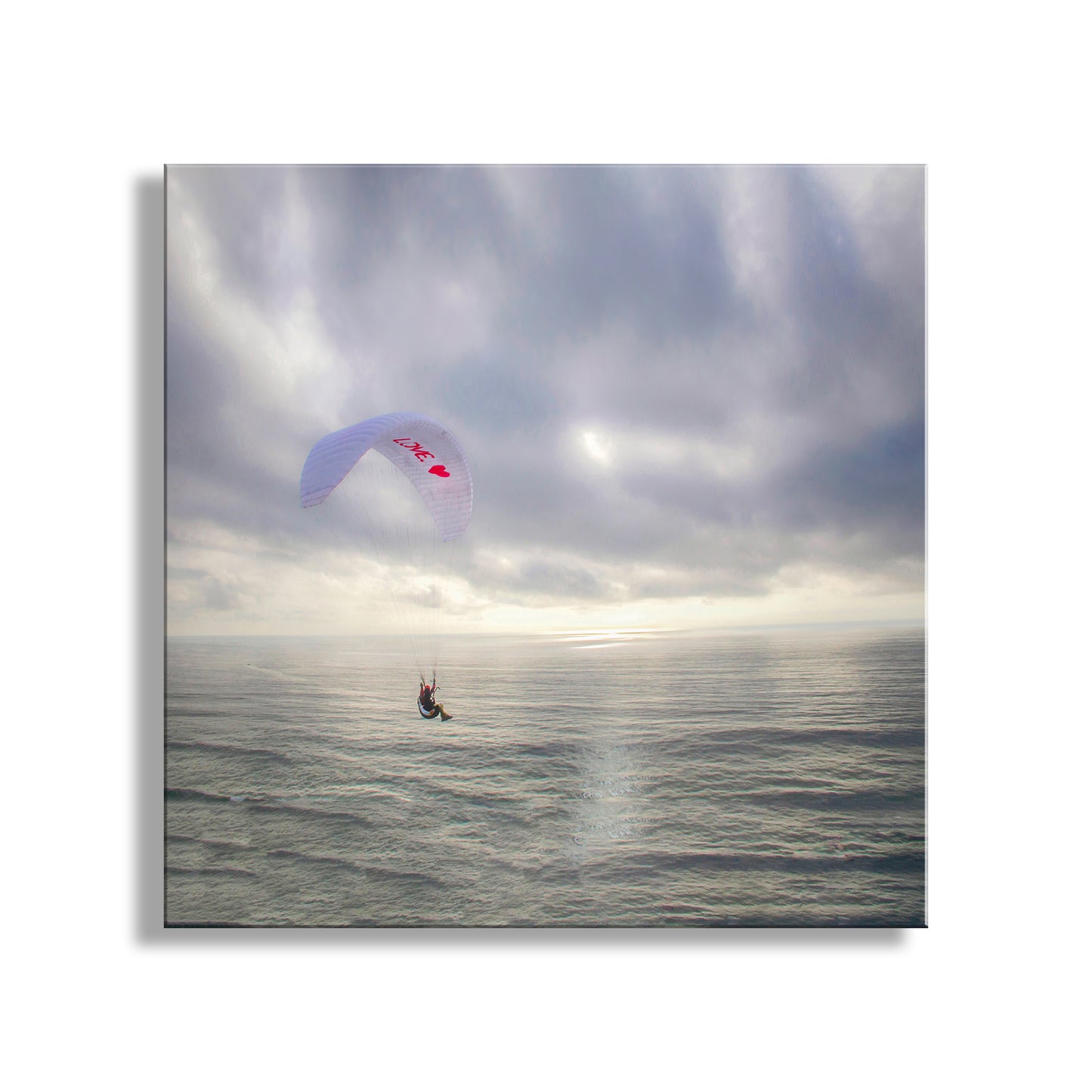 Paraglider over the ocean with a cloudy sky. Paragliding Art Print of San Diego Torrey Pines California Pacific Ocean Beach