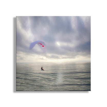 Paraglider over the ocean with a cloudy sky. Paragliding Art Print of San Diego Torrey Pines California Pacific Ocean Beach
