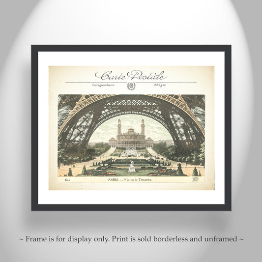 Vintage Paris France Wall Art Print of Trocadero and Eiffel Tower