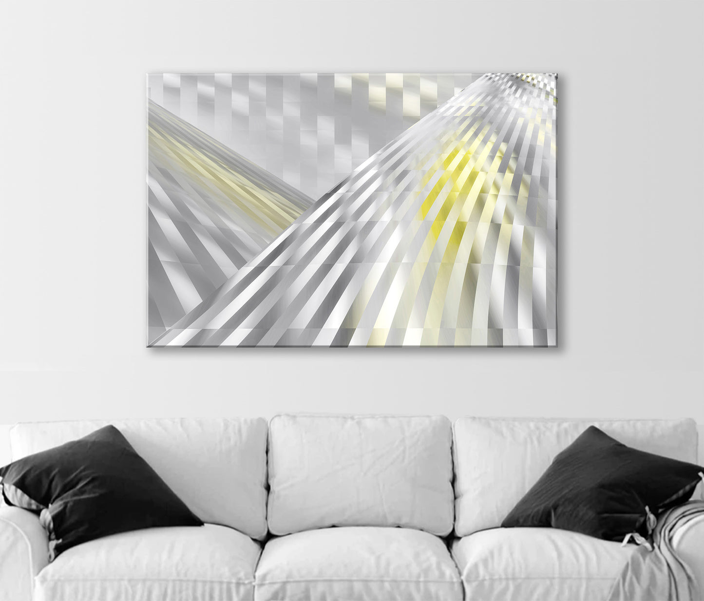 Abstract Grey & Yellow Art on Canvas as Large Geometric Wall Decor