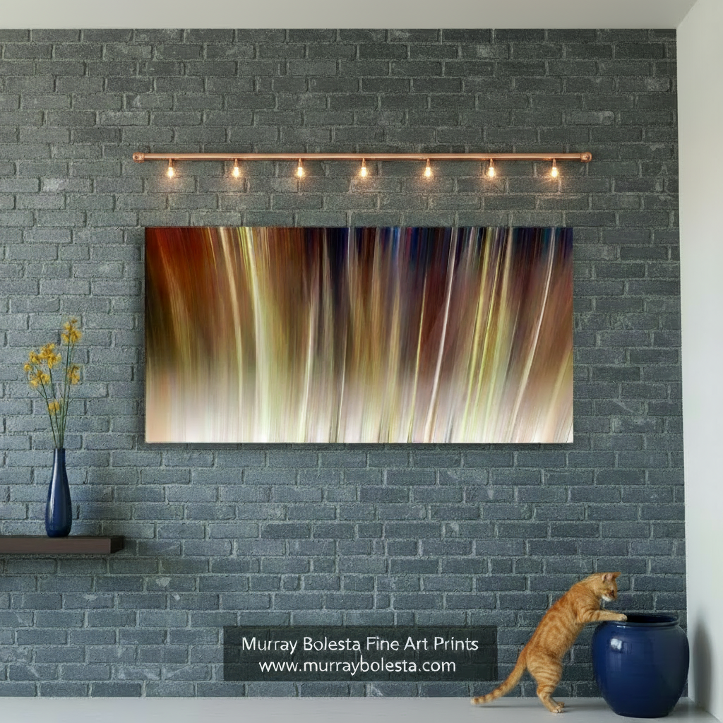 Abstract art with colorful brush strokes on a white background. Wide Panoramic Modern Art Print on Framed Canvas in Brown Tones by Murray Bolesta