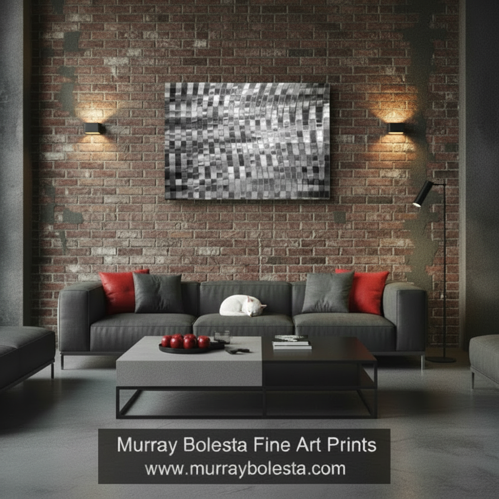 Abstract pattern of black and white squares on a white background. Geometric Psychedelic Black and White Abstract Art on Canvas by Murray Bolesta