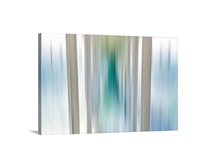Abstract art with vertical stripes in green, blue, and beige on a white background. Under-Pier Surreal Print at Ocean Beach CA as Fine Art in Pale Blue