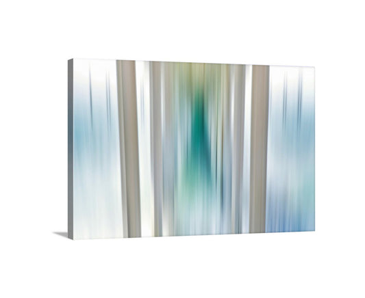 Abstract art with vertical stripes in green, blue, and beige on a white background. Under-Pier Surreal Print at Ocean Beach CA as Fine Art in Pale Blue