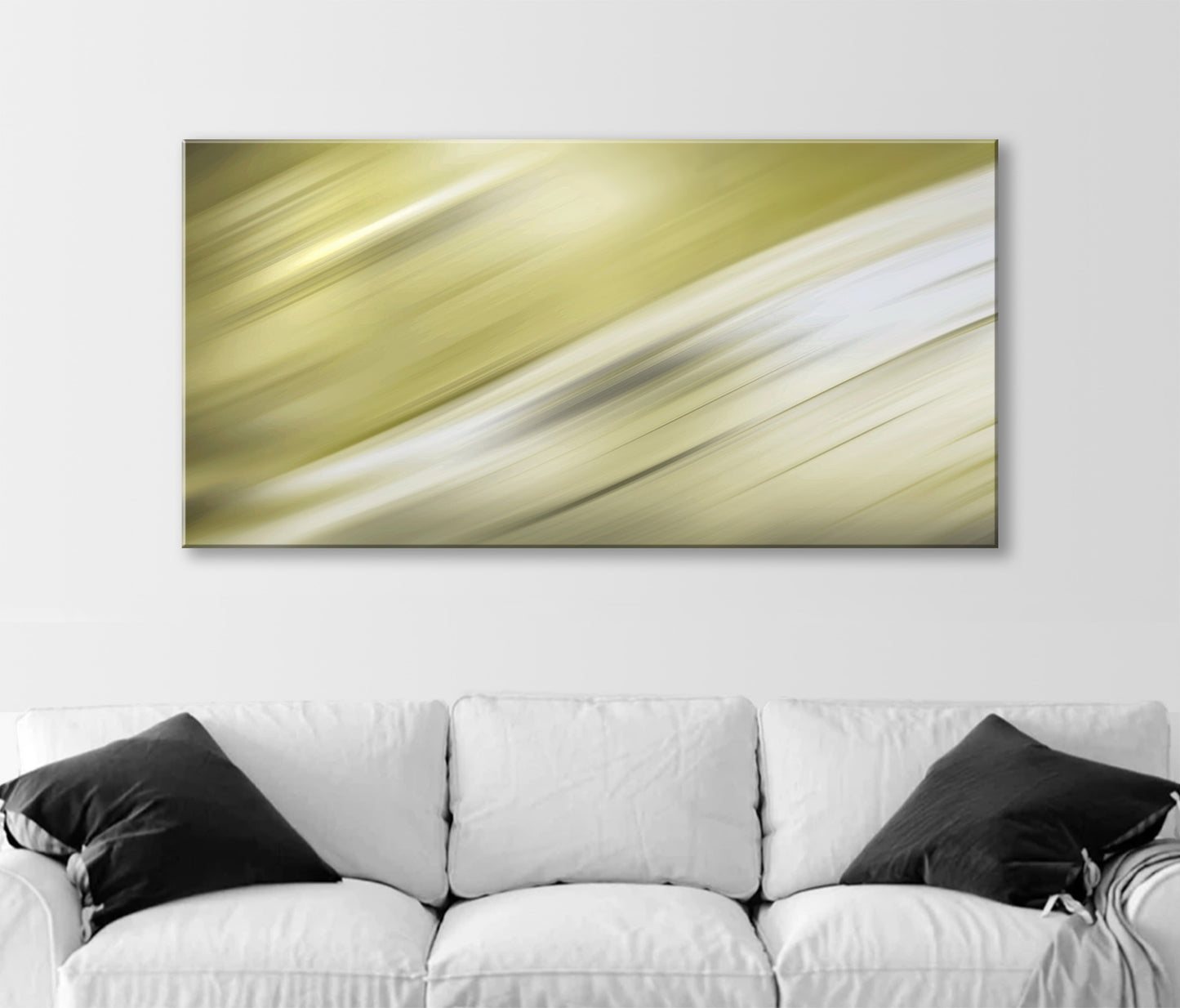 Modern Abstract Art Framed Panoramic Canvas Ivory & Gold