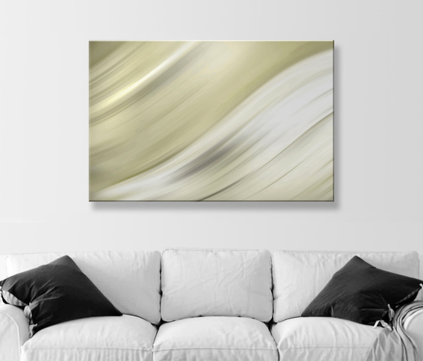 Abstract Fine Art Print Framed Canvas in Ivory for Modern Decor