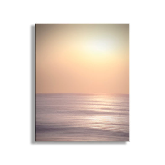 Abstract art piece with gradient colors on a white background. Abstract Ocean Art Print on Framed Canvas in Pale Yellow and Lilac