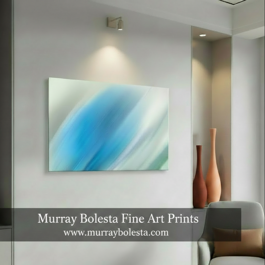 Abstract design with blue and green colors on a white background, Abstract Modern Art in Blue on Framed Canvas Print as Wall Decor by Murray Bolesta