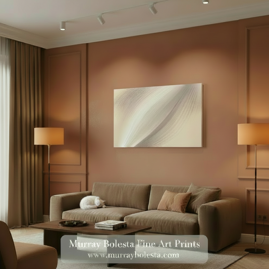 Abstract design with wavy lines on a beige background. Abstract Modern Art Print on Framed Canvas in Ivory by Murray Bolesta