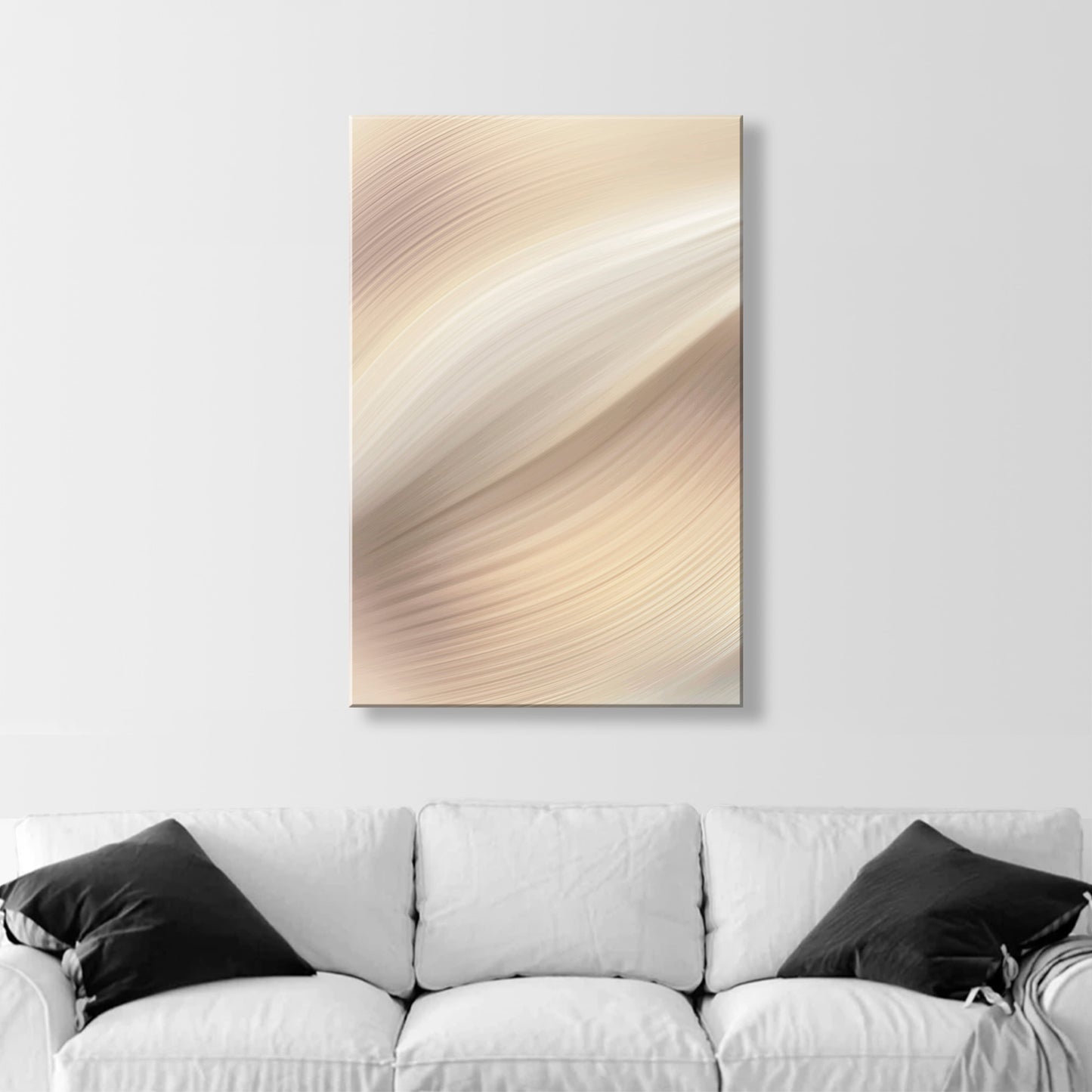 Abstract Art on Framed Canvas in Ivory as Vertical Wall Decor