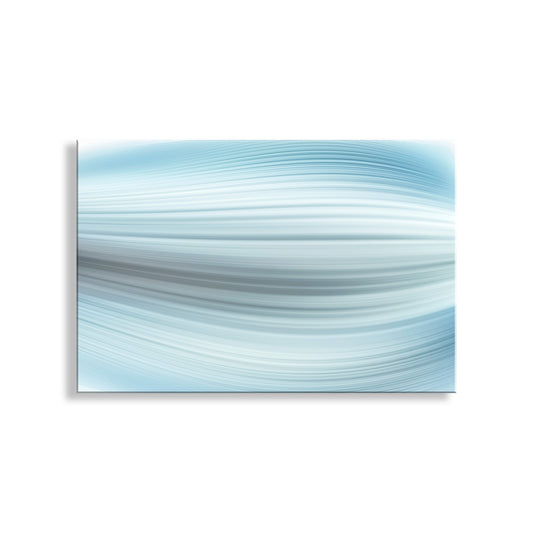 Abstract art piece with wavy blue and white patterns on a white background. Pale Blue Abstract Modern Art Print on Framed Canvas