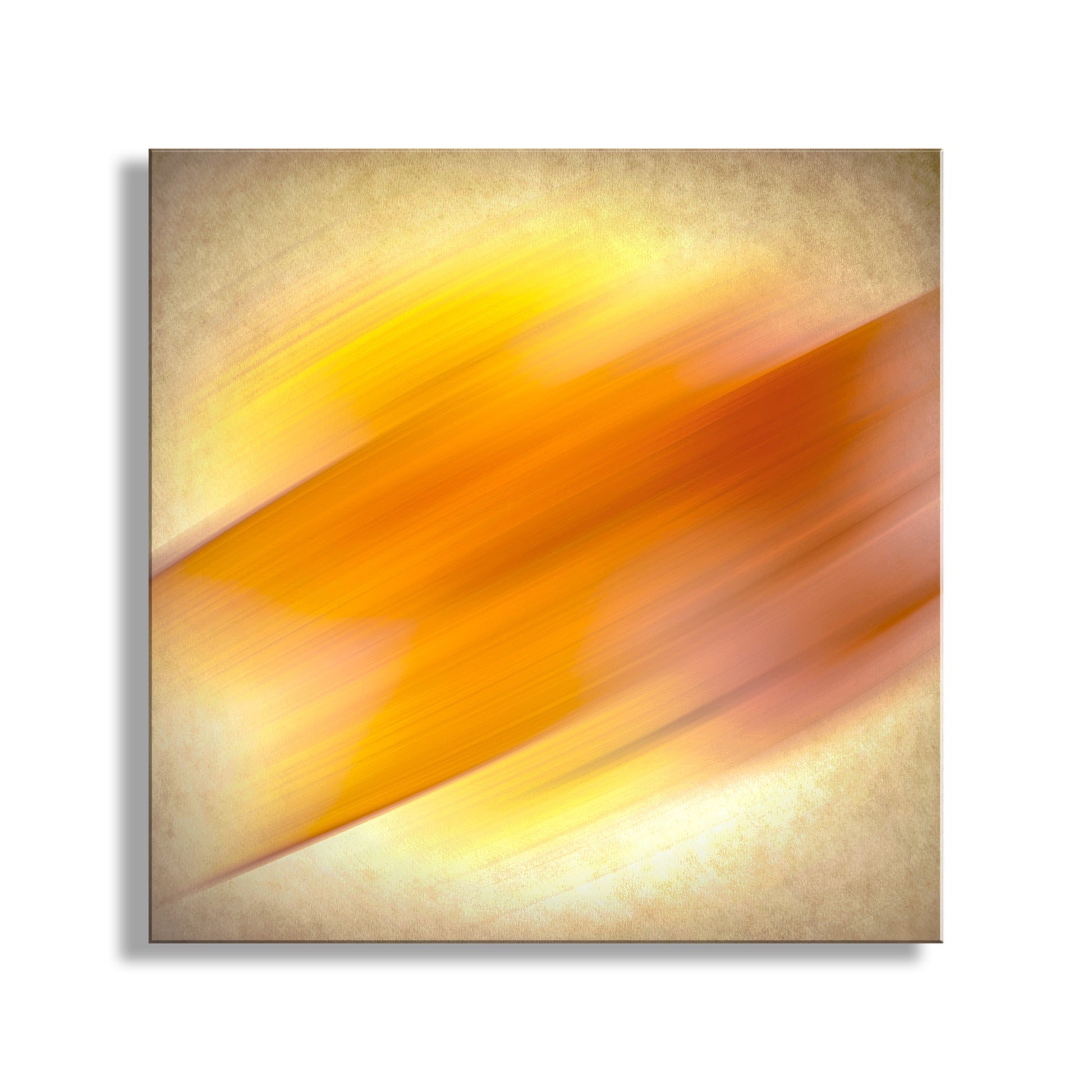 Abstract artwork with orange and yellow colors on a textured beige background. Abstract Modern Art on Framed Canvas
