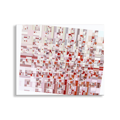 Abstract mosaic art piece with rectangular color blocks on a white background, Geometric Wall Decor on Framed Canvas in Abstract Red and White