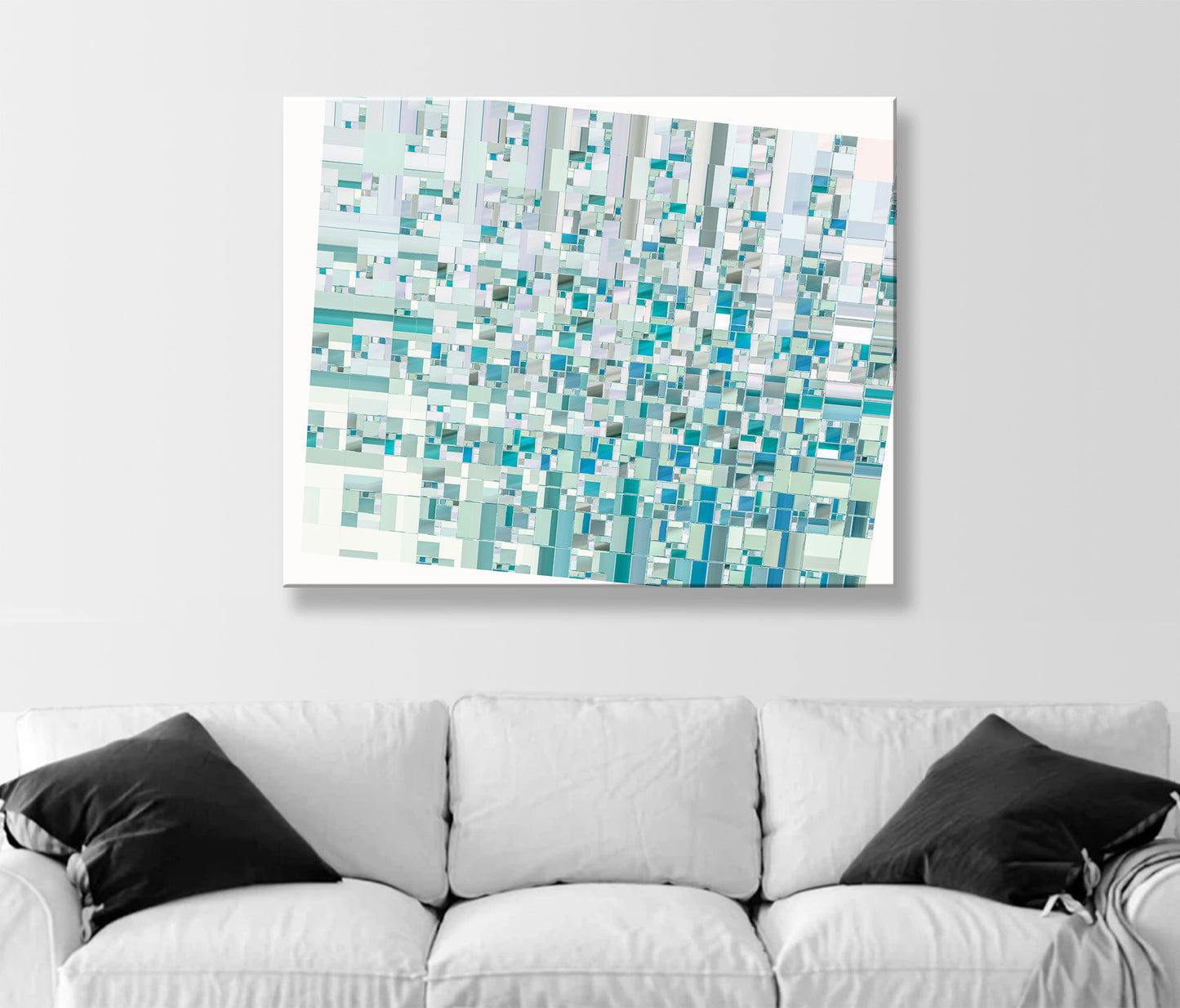 Abstract Geometric Art on Framed Canvas in Pastel Blue