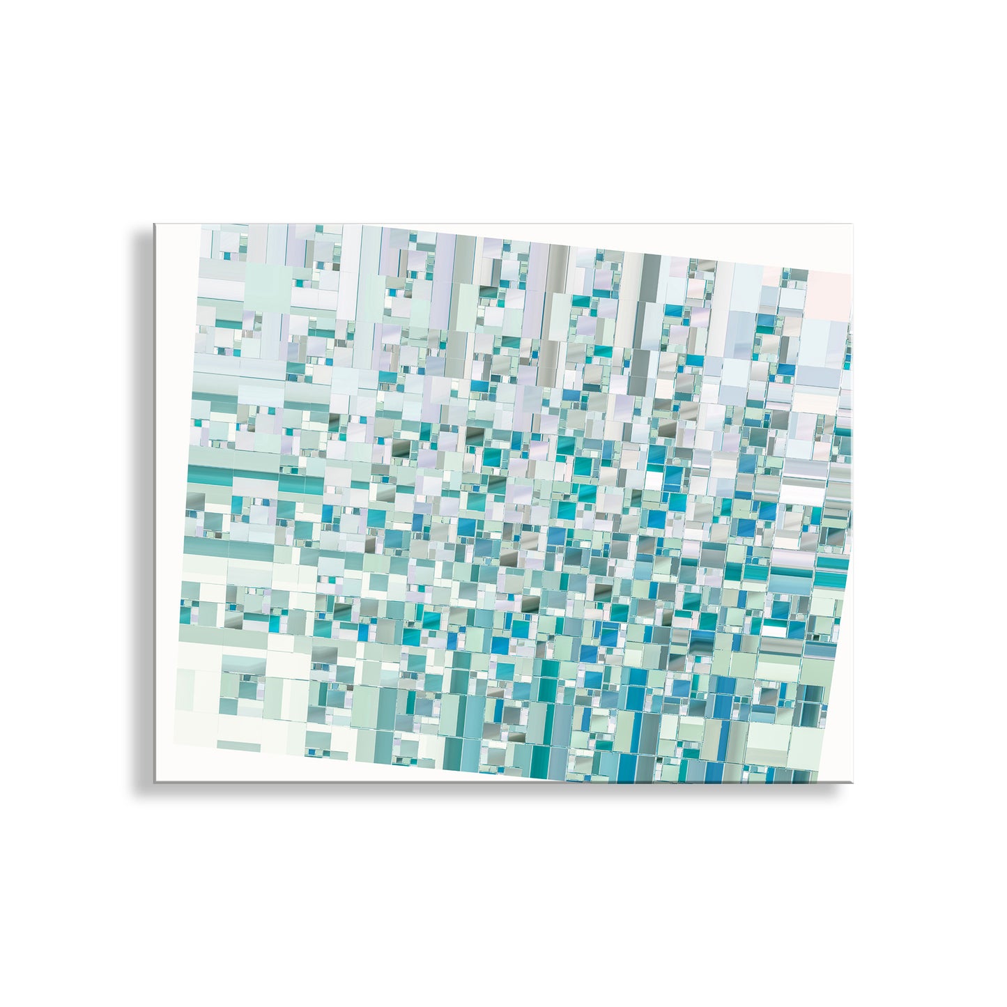 Abstract mosaic design with blue and gray colors on a white background. Abstract Geometric Art on Framed Canvas in Pastel Blue Lavender