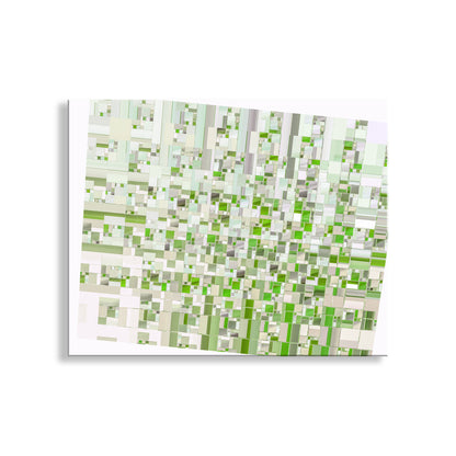 Abstract pattern of green and white squares on a white background. Abstract Wall Art Print on Framed Canvas in Pastel Green as Unique Wall Decor