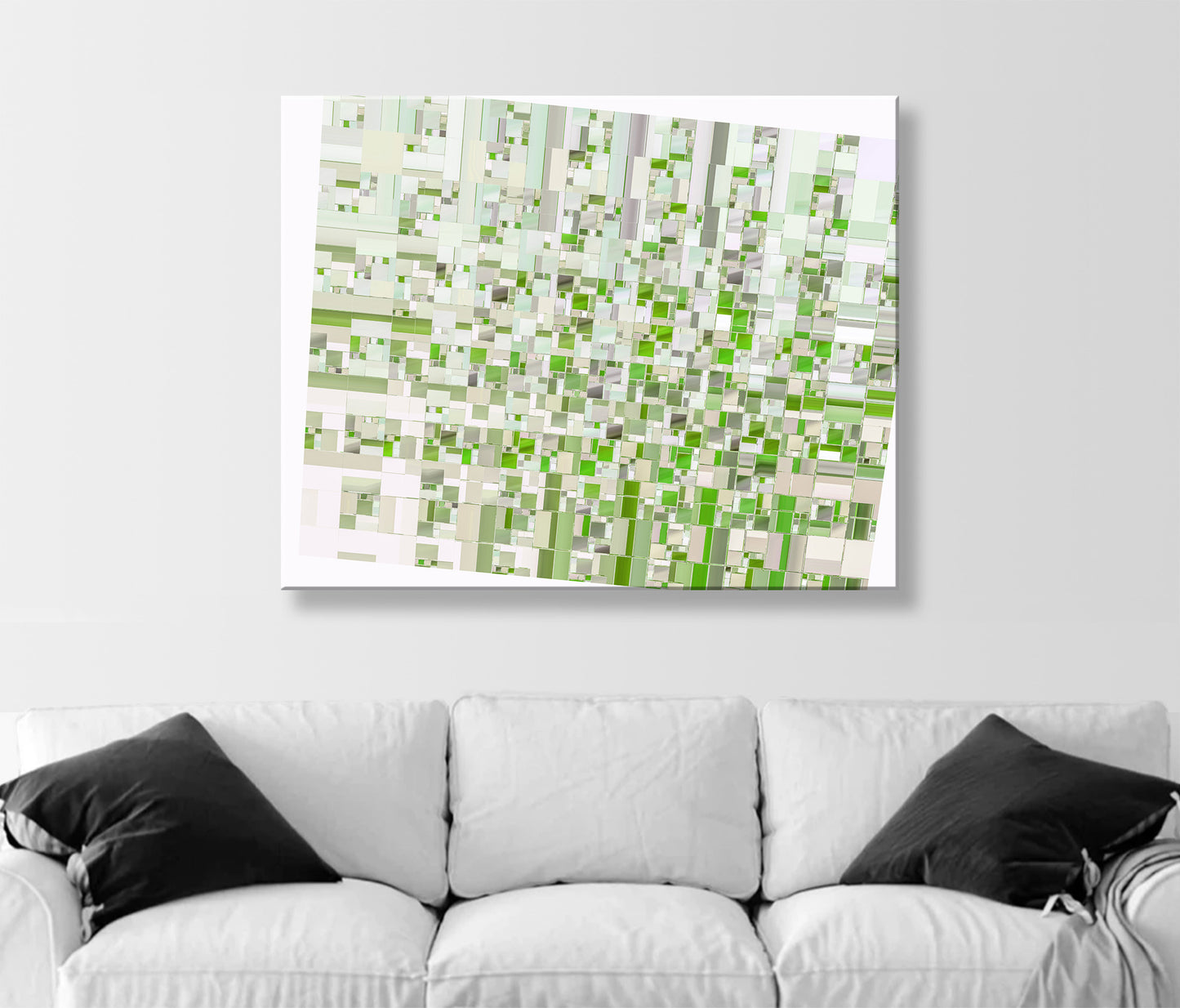 Abstract Art Print on Framed Canvas in Pastel Green Wall Decor