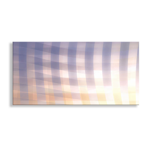 Plaid pattern with a gradient of purple, pink, and yellow on a white background. Contemporary Wide Wall Decor as Pastel Fine Art on Framed Canvas
