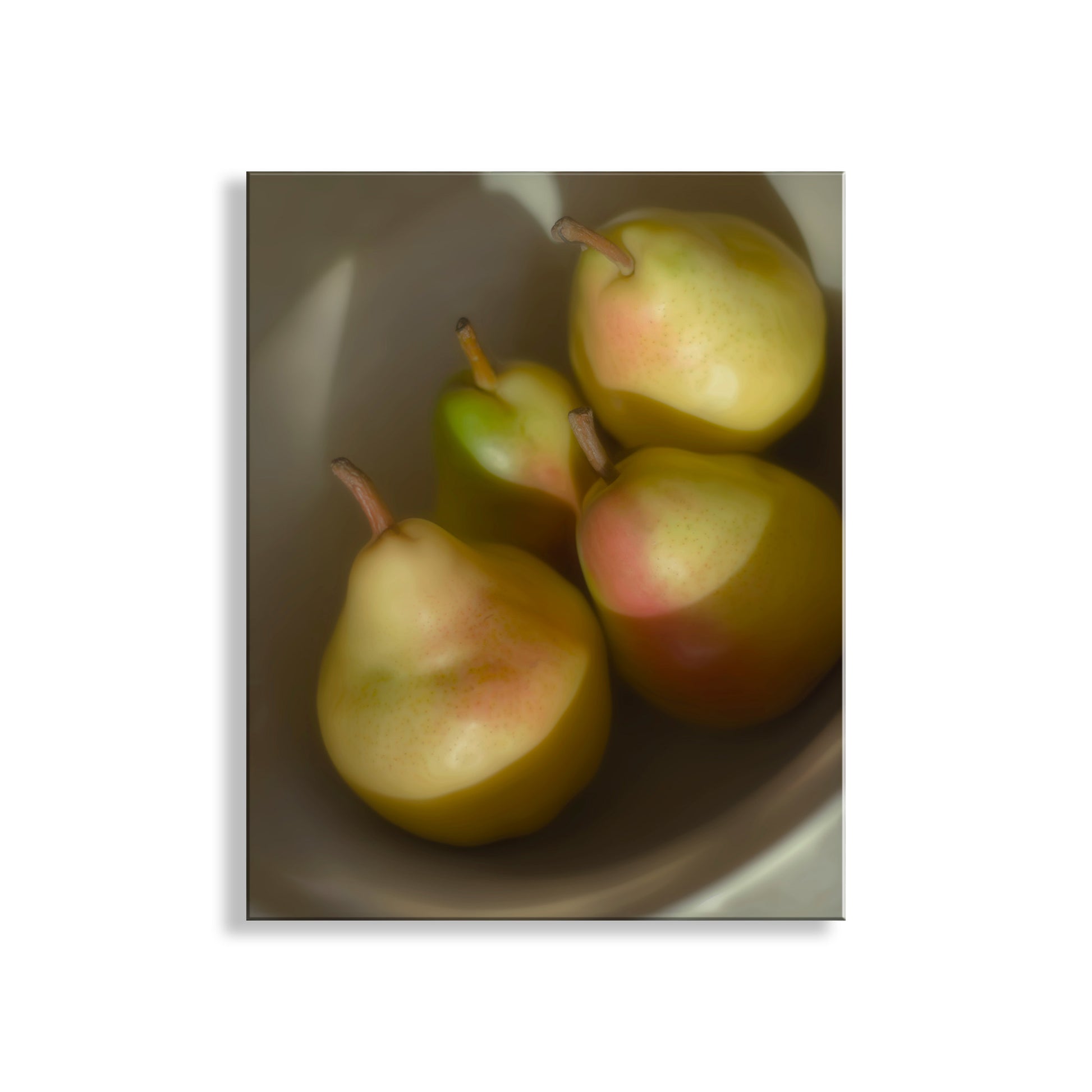 Three pears in a bowl on a white background. Still Life Art Photography Print with Pear Fruit