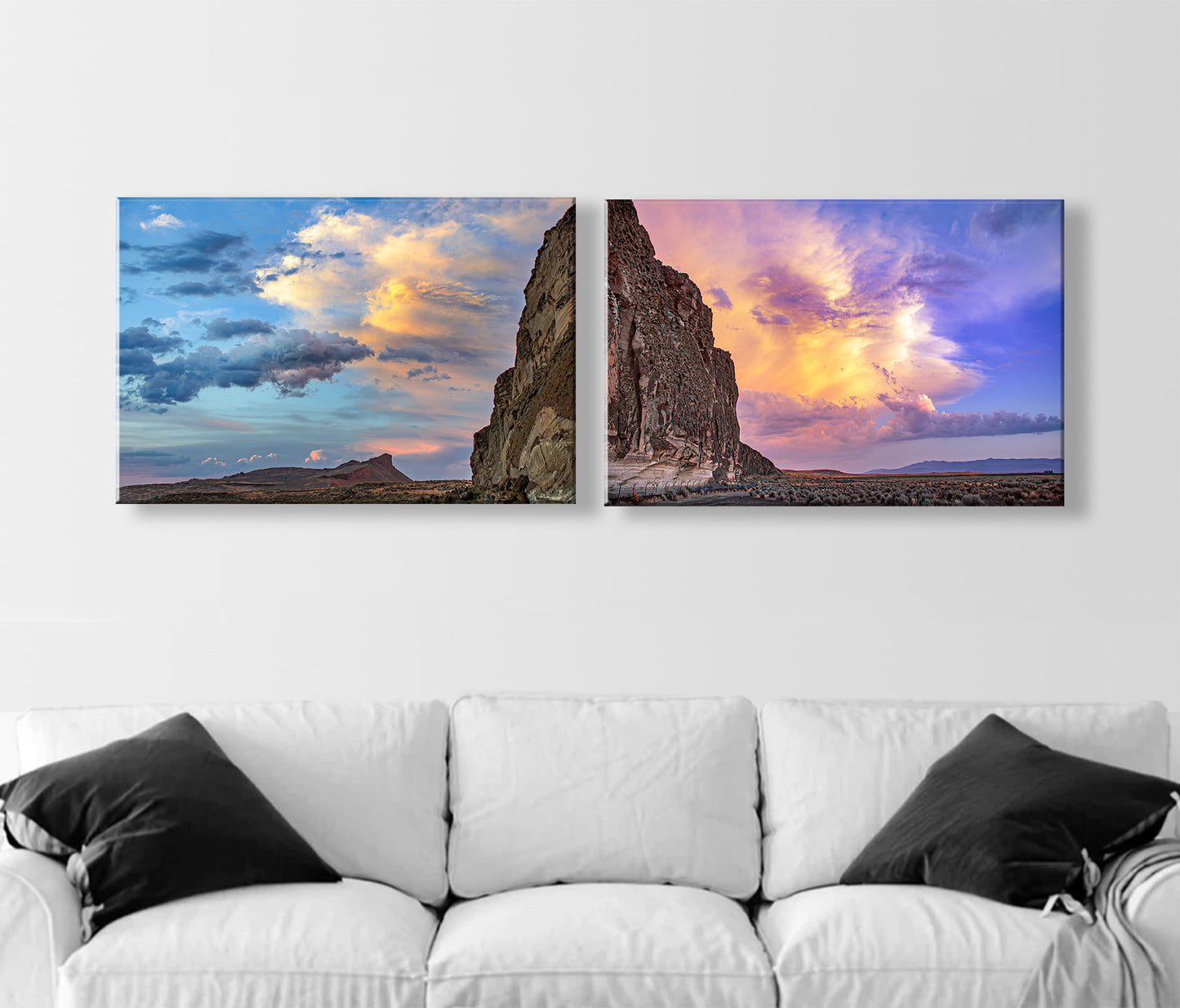 Western Sunset Landscape Art | Lava Beds California Diptych Set of 2 Pictures