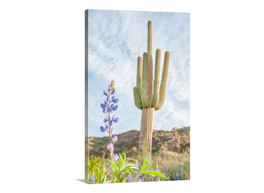 Picacho Peak Tucson Arizona Cactus Art Print with Spring Wildflowers