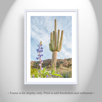Picacho Peak Tucson Arizona Cactus Art Print with Spring Wildflowers